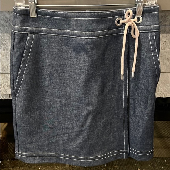 Ann taylor denim skirt faux wrap pin striping size 6P - Picture 1 of 10